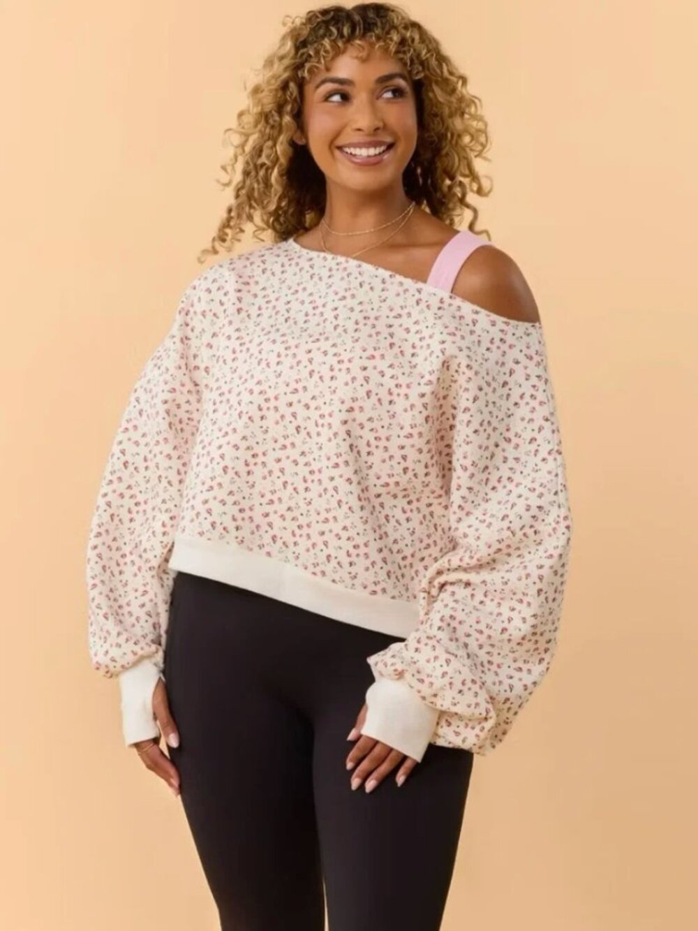 Blogilates Women's Dance Studio Off the Shoulder Sweatshirt Floral | Target